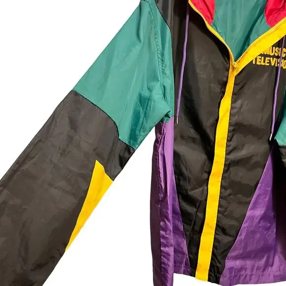 MTV Music Television Windbreaker Hoodie Colorblock WIndbreaker 2020 Jacket - Picture 7 of 12